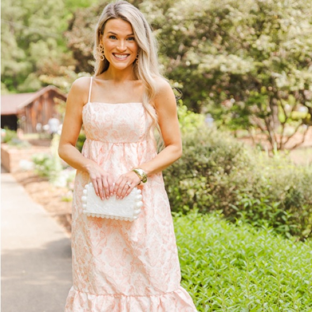 Pink Jacquard Midi Dress